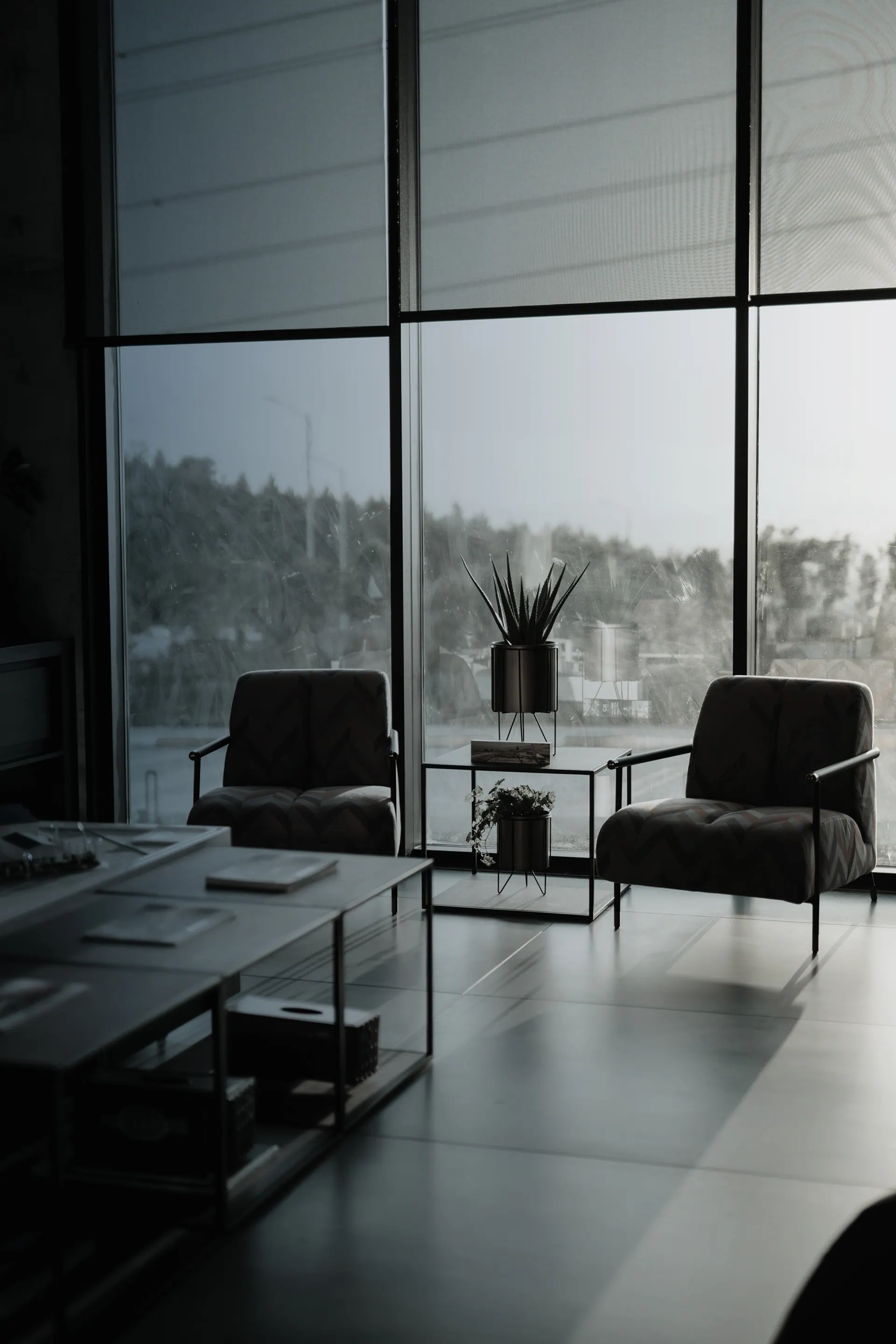 Modern office interior with lounge chairs